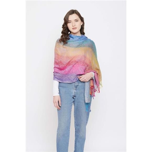 womens silk scarf satin shawl wrap long lightweight fringe print gift accessory - Picture 6 of 7